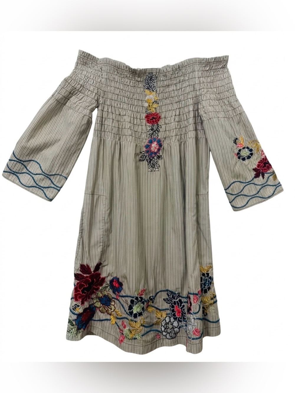 Johnny Was 3J Workshop smocked embroidered off the shoulder dress size XS